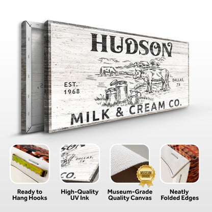 Personalized Milk & Cream Co Sign II canvas by Tailored Canvases; rustic farmhouse scene on Tampa Home & Garden Store