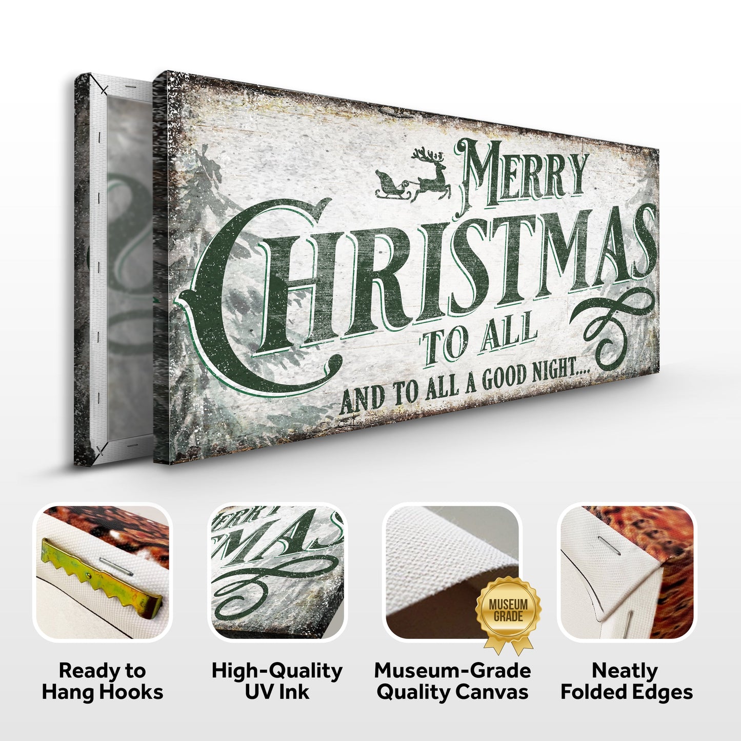 Merry Christmas To All And Goodnight Sign canvas by Tailored Canvases with green typography on Tampa Home & Garden Store