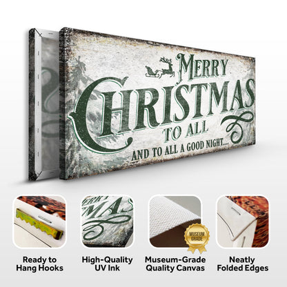 Merry Christmas To All And Goodnight Sign canvas by Tailored Canvases with green typography on Tampa Home & Garden Store