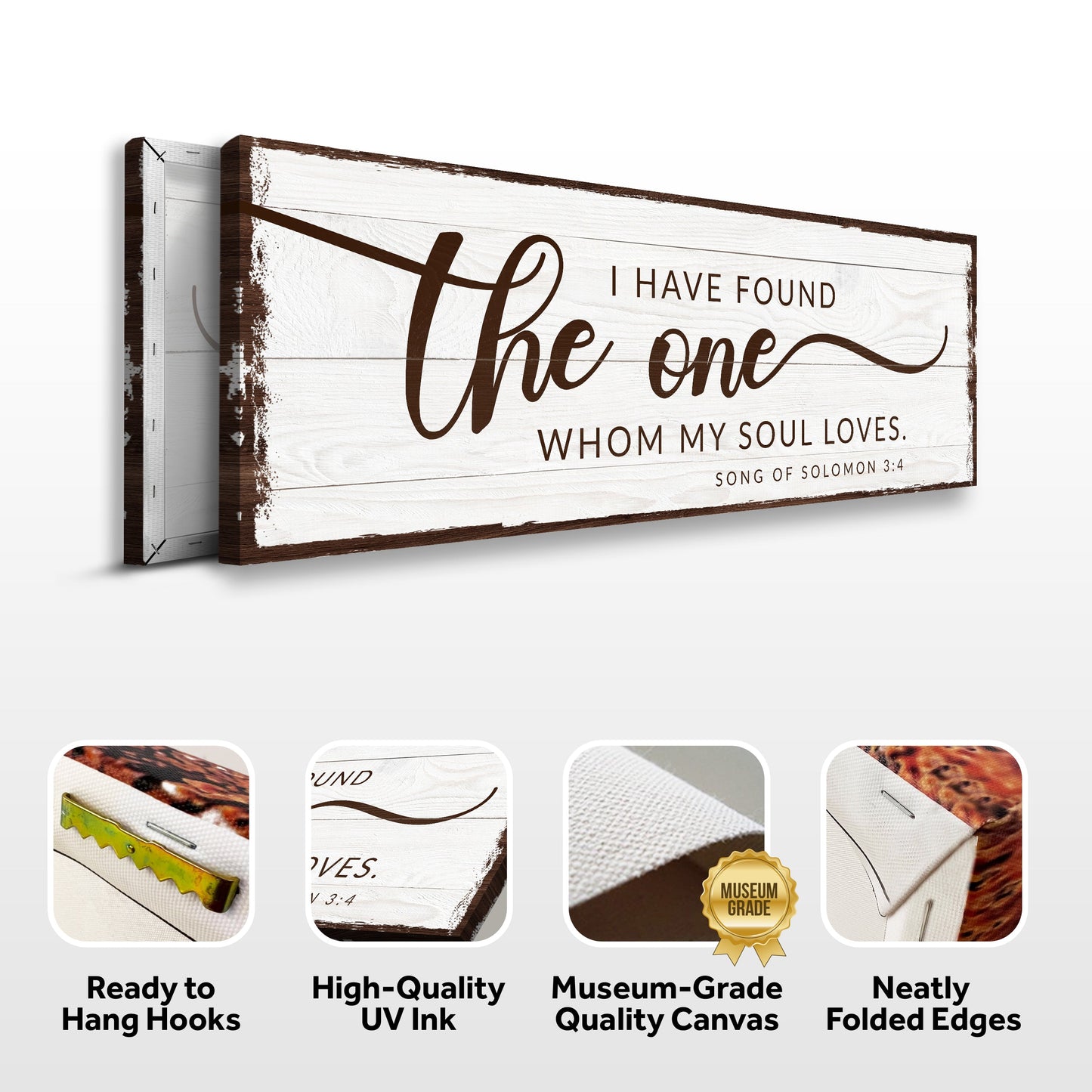 Canvas faith sign I Have Found The One Whom My Soul Loves on whitewashed wood background on Tampa Home & Garden Store