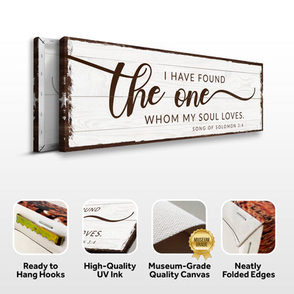 Canvas faith sign I Have Found The One Whom My Soul Loves on whitewashed wood background on Tampa Home & Garden Store