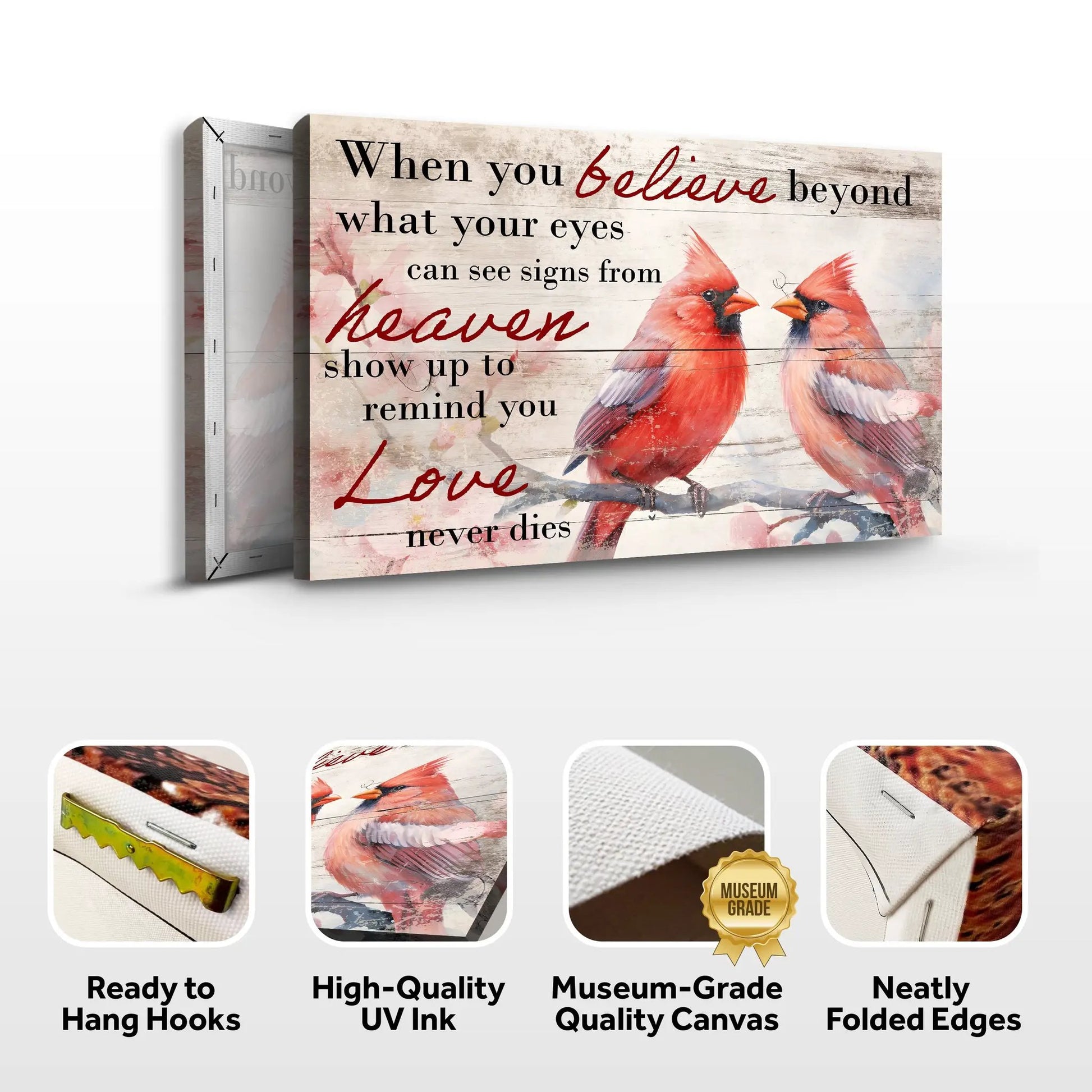 Canvas sign When You Believe What Your Eyes See Faith Sign with cardinals on rustic wood on Tampa Home & Garden Store