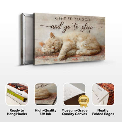 Give It To God And Go To Sleep faith sign XI canvas by Tailored Canvases beige wood background on Tampa Home & Garden Store