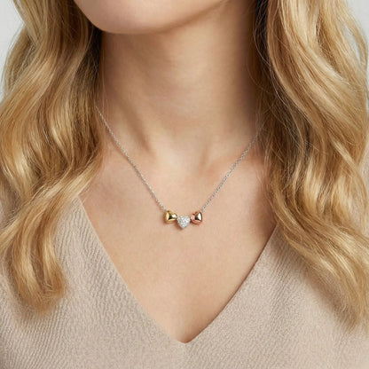 Three Heart Slider Necklace with Crystals