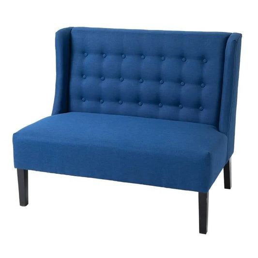 Scandinavian 2 Seater Button Tufted Loveseat Wooden Legs Blue Linen - Tampa Home & Garden Store