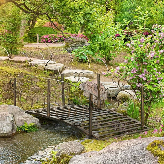 Outdoor Vintage Bronze Arch 6-ft Garden Bridge with Side-Rails