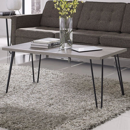 Mesa de centro de estilo clásico moderno vintage con tapa de madera y patas de metal