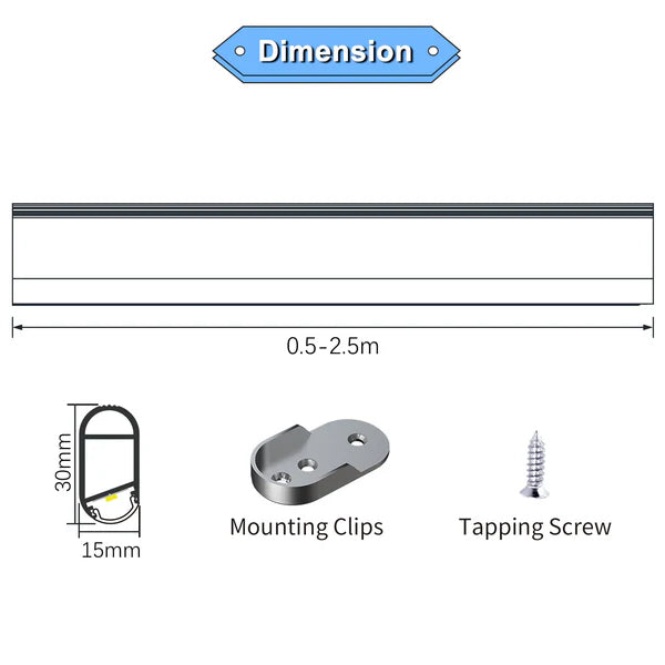 AP16F Rail de suspension ovale en aluminium de 8 pieds pour garde-robe, paquet de 10, tringle de placard éclairée par LED