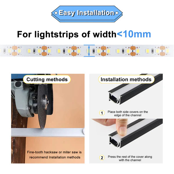 AP42 Canal en aluminium de 8 pieds, paquet de 10 capuchons d'extrémité pour bande lumineuse LED