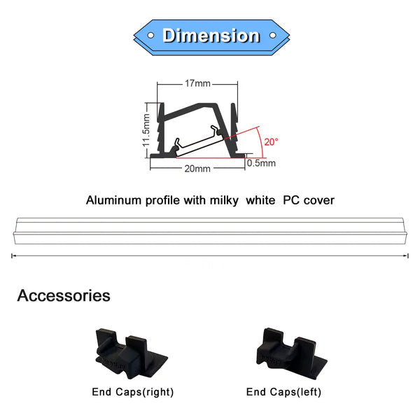 AP42 Canal en aluminium de 8 pieds, paquet de 10 capuchons d'extrémité pour bande lumineuse LED