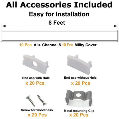 AP44M Rectangular 8 ft Aluminum Channel 10 Pack LED Strip Light Cover End Caps - Tampa Home & Garden Store