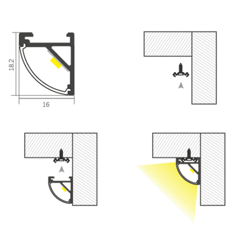 AP59 Coin 8 pieds Canal en aluminium Paquet de 10 Embouts de couverture de bande lumineuse LED