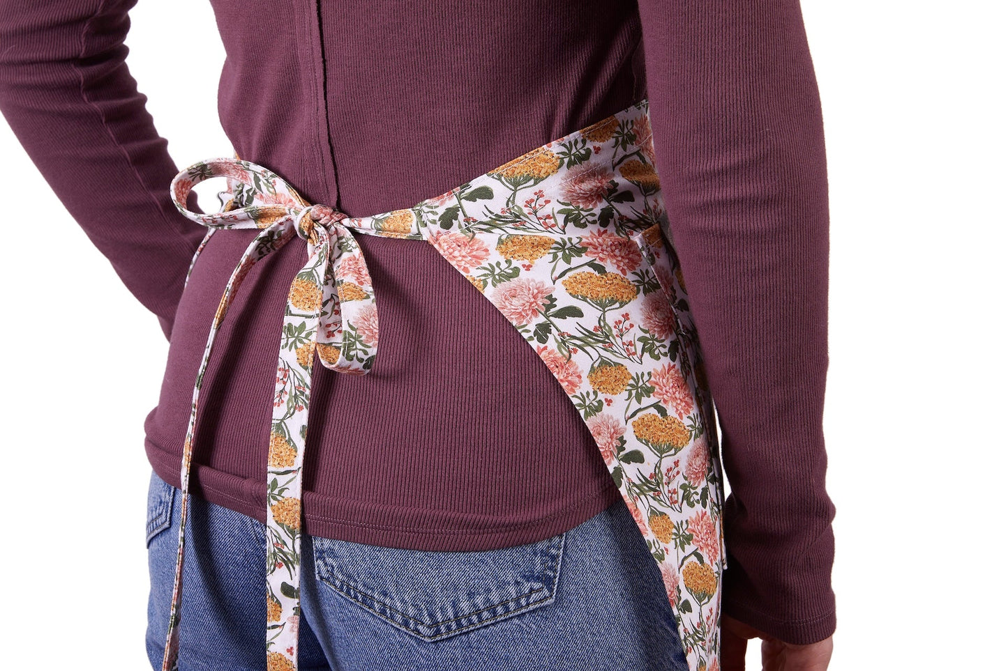 Gardener's Half Apron floral-print waist ties worn at the back on Tampa Home & Garden Store