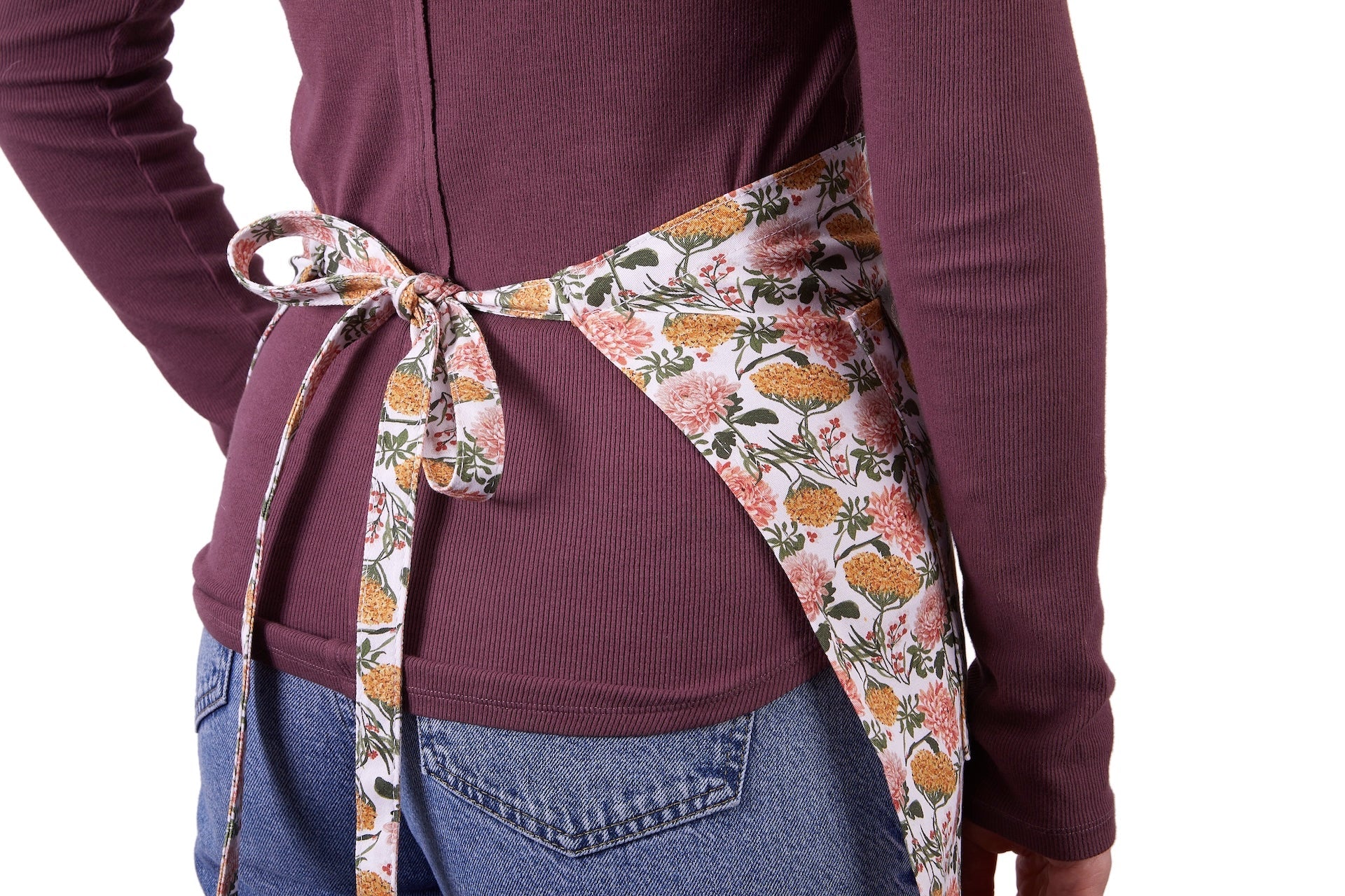 Gardener's Half Apron floral-print waist ties worn at the back on Tampa Home & Garden Store