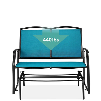 Columpio mecedora de dos plazas con malla para patio y reposabrazos en color azul