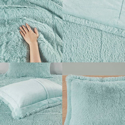 Juego de edredón de 2 piezas de piel sintética sherpa suave, tamaño Twin/Twin XL, en color azul cerceta claro