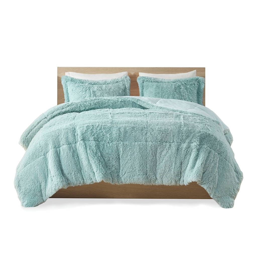 Juego de edredón de 2 piezas de piel sintética sherpa suave, tamaño Twin/Twin XL, en color azul cerceta claro