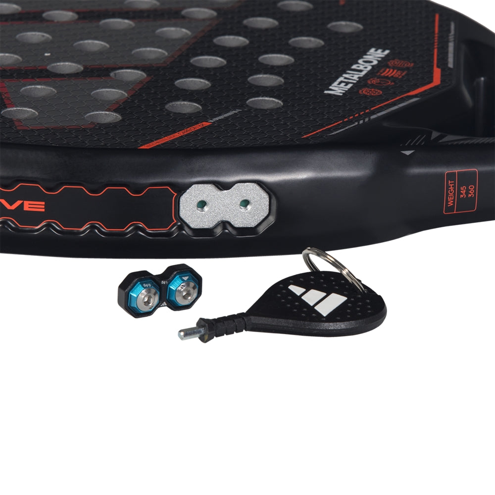 Adidas Metalbone 2026 padel racket with blue inflator adapters and pump tool on Tampa Home & Garden Store