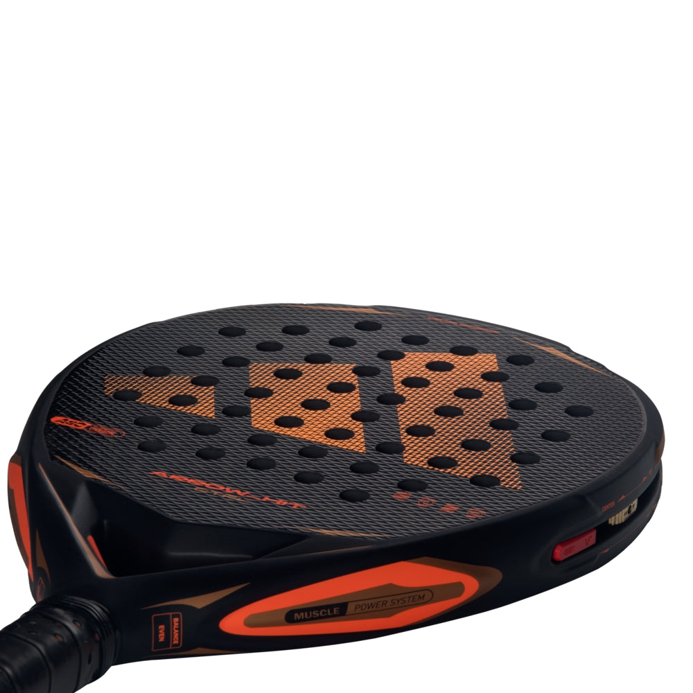 Adidas Arrow Hit Ctrl Padel Racket black with orange logo and perforated face on Tampa Home & Garden Store