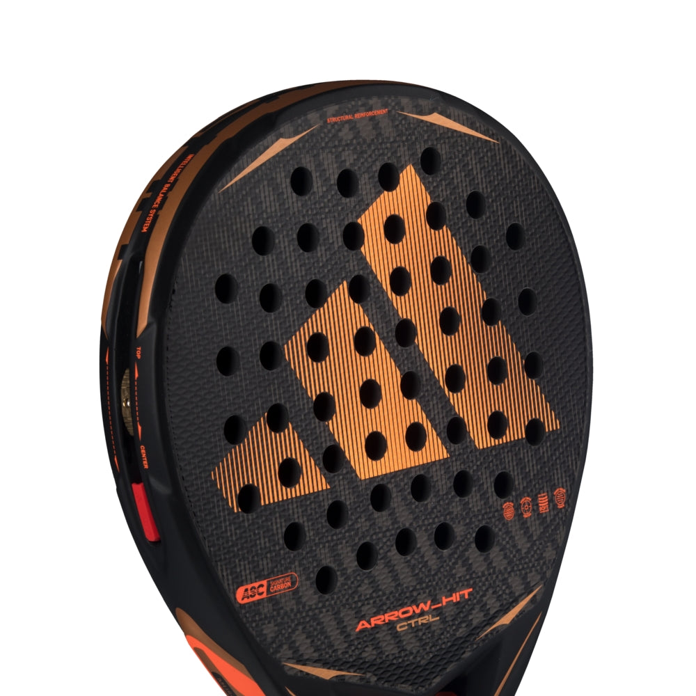 Adidas Arrow Hit Ctrl padel racket with black orange perforated face and logo on Tampa Home & Garden Store