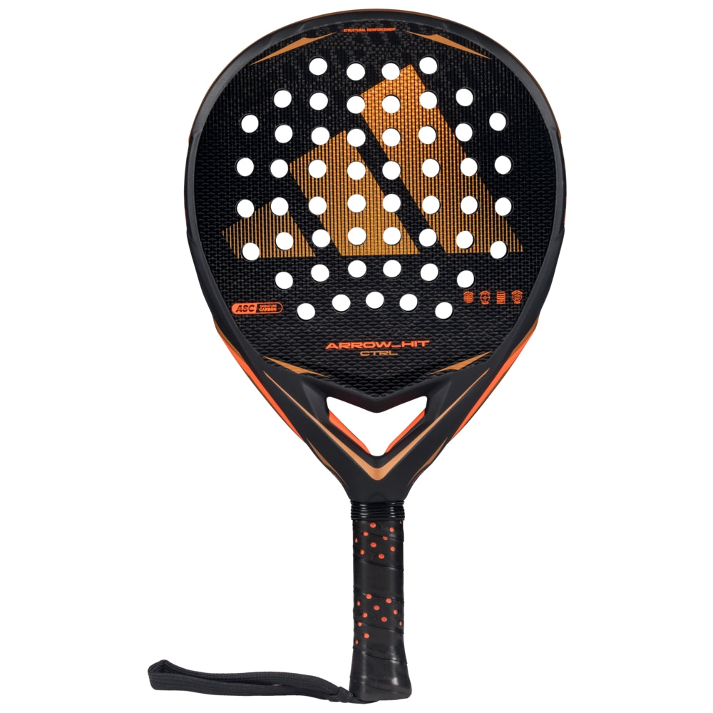 Adidas Arrow Hit Ctrl padel racket in black/orange with perforated face and wrapped grip on Tampa Home & Garden Store