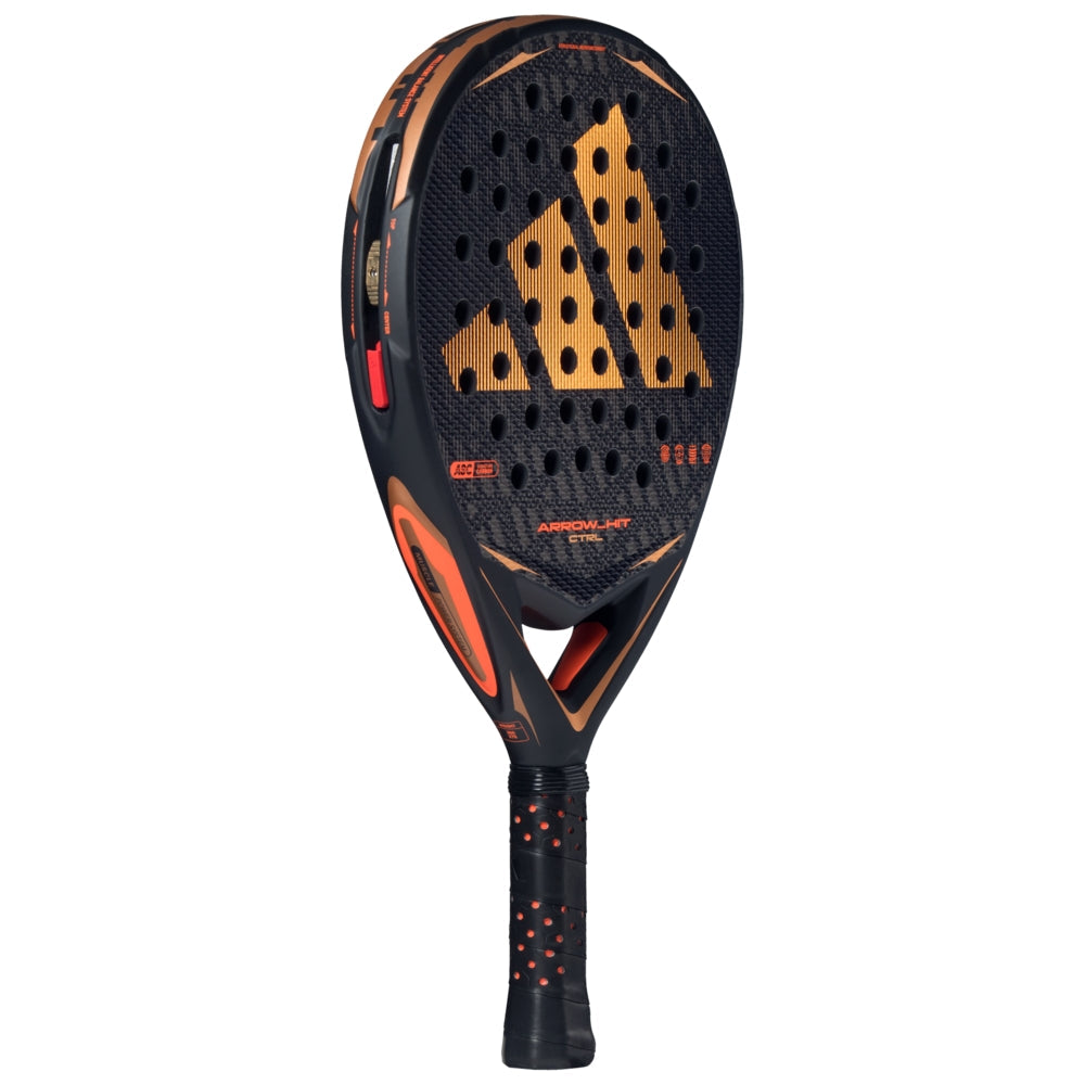 Adidas Arrow Hit Ctrl Padel racket in black and orange with perforated face on Tampa Home & Garden Store