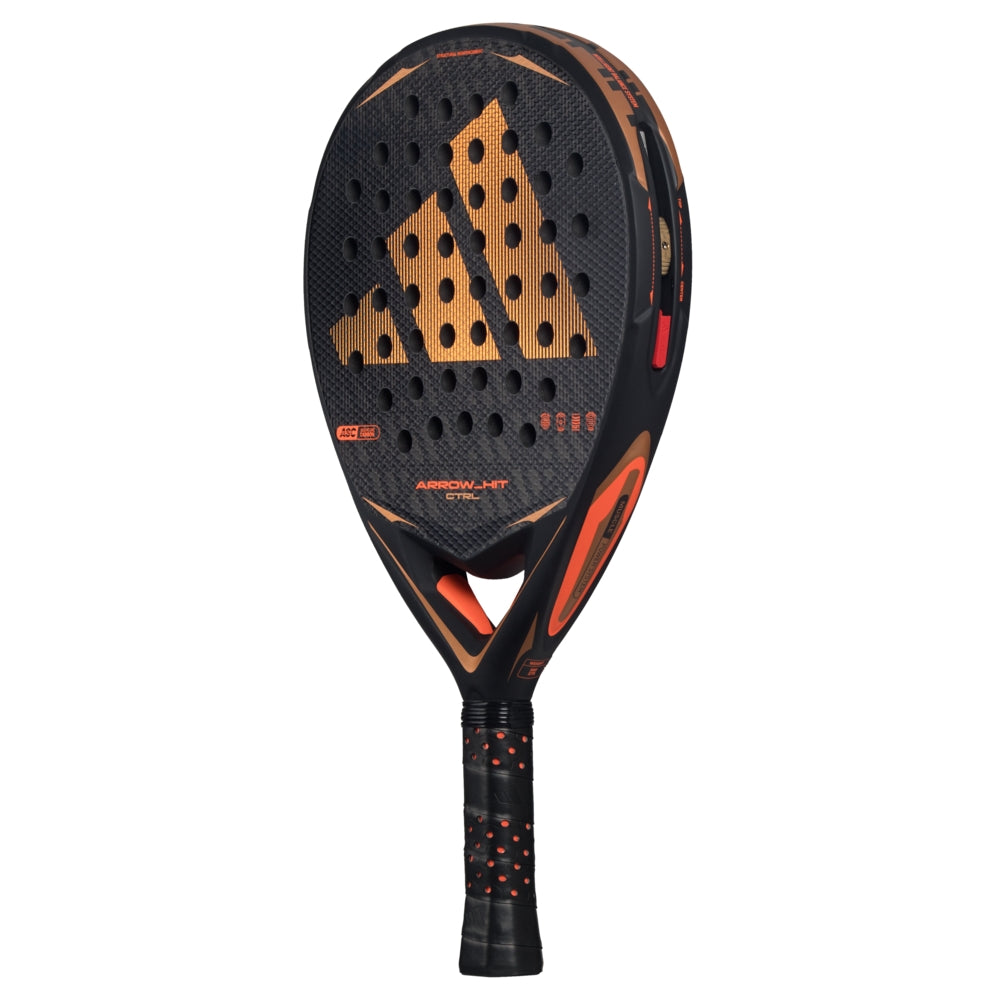 Adidas Arrow Hit CTRL Padel Racket black with orange accents, perforated face, dotted grip on Tampa Home & Garden Store