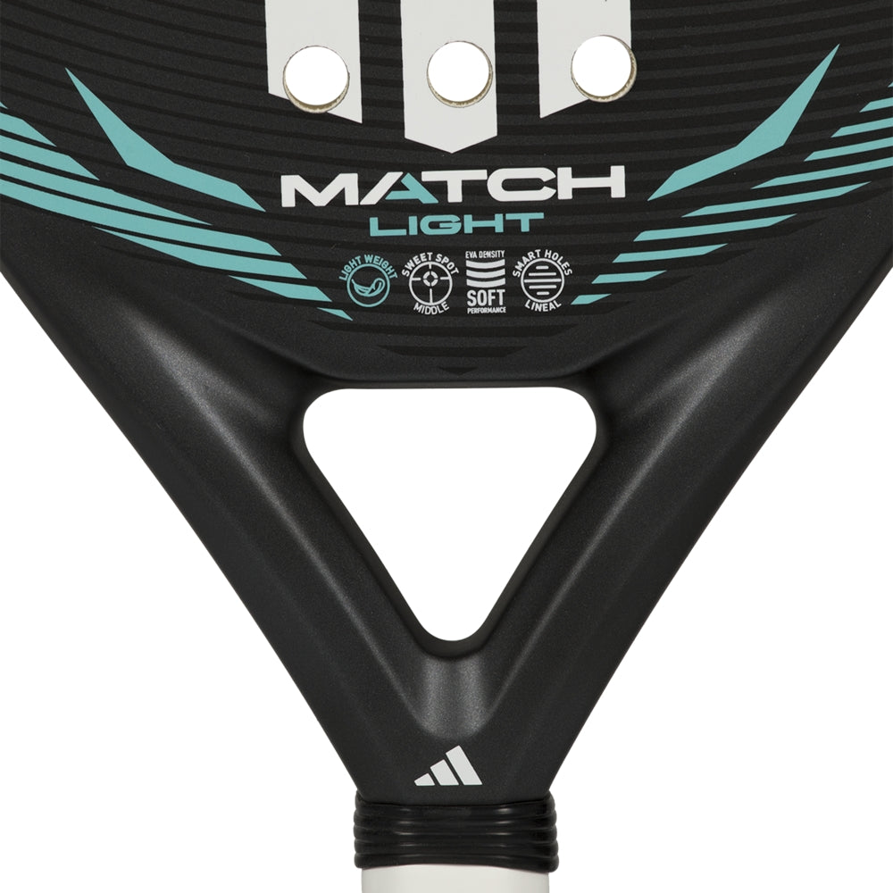 Adidas padel racket Match Light 2026 black frame teal accents triangular handle opening on Tampa Home & Garden Store