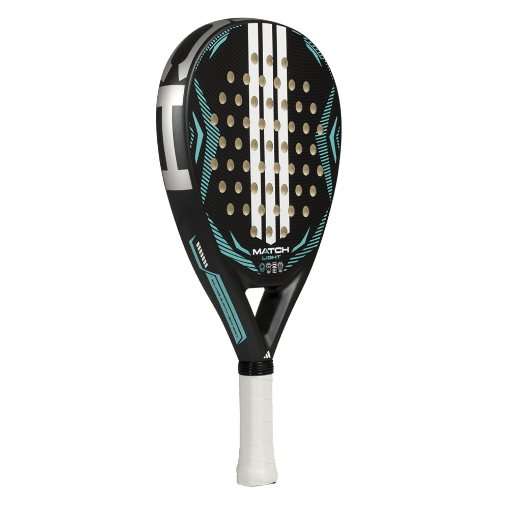 Adidas Padel Racket Match Light 2026 black with teal accents and white grip, perforated face on Tampa Home & Garden Store