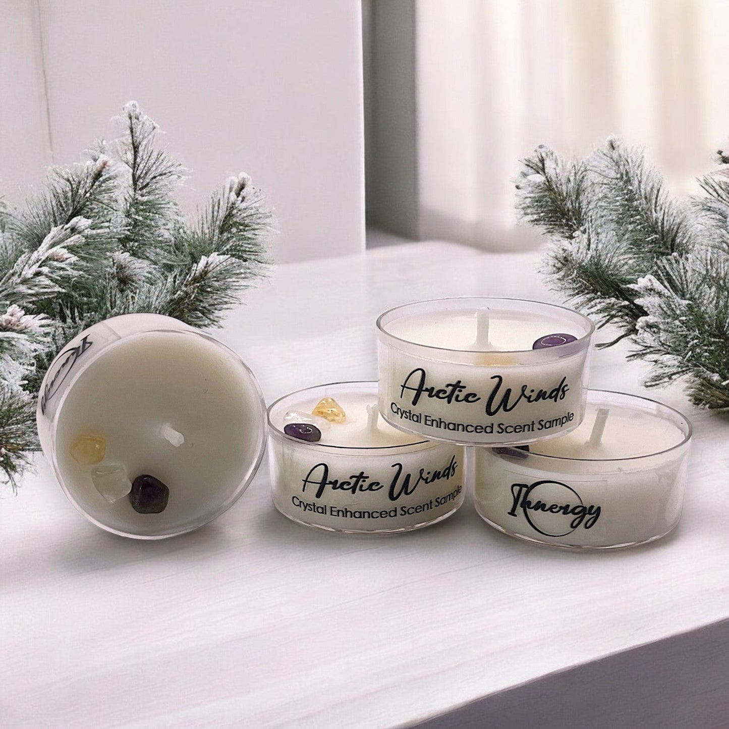 Arctic Winds, Vela de té de cristal de cera de coco y soja premium, 1 oz