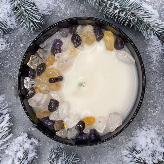 Aries Zodiac Crystal Candle with Citrine, Amethyst, and Crystal Quartz | Coconut-Soy Wax Candle, 9oz - Tampa Home & Garden Store