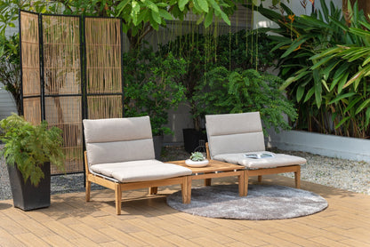 Arno 3pc Bistro Set Light wooden frame with beige cushions; two lounge chairs and coffee table on Tampa Home & Garden Store