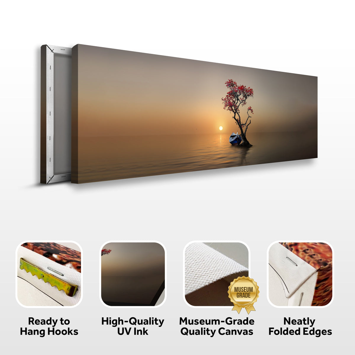Alone Tree Canvas Wall Art IV by Tailored Canvases, sunset scene with red-leaf tree on calm water on Tampa Home & Garden Store