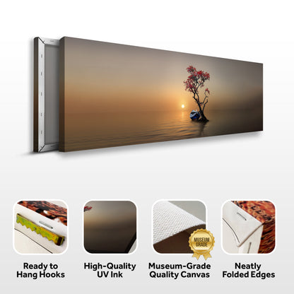 Alone Tree Canvas Wall Art IV by Tailored Canvases, sunset scene with red-leaf tree on calm water on Tampa Home & Garden Store