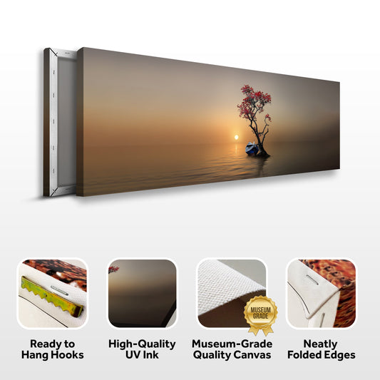 Alone Tree Canvas Wall Art IV by Tailored Canvases, sunset scene with red-leaf tree on calm water on Tampa Home & Garden Store