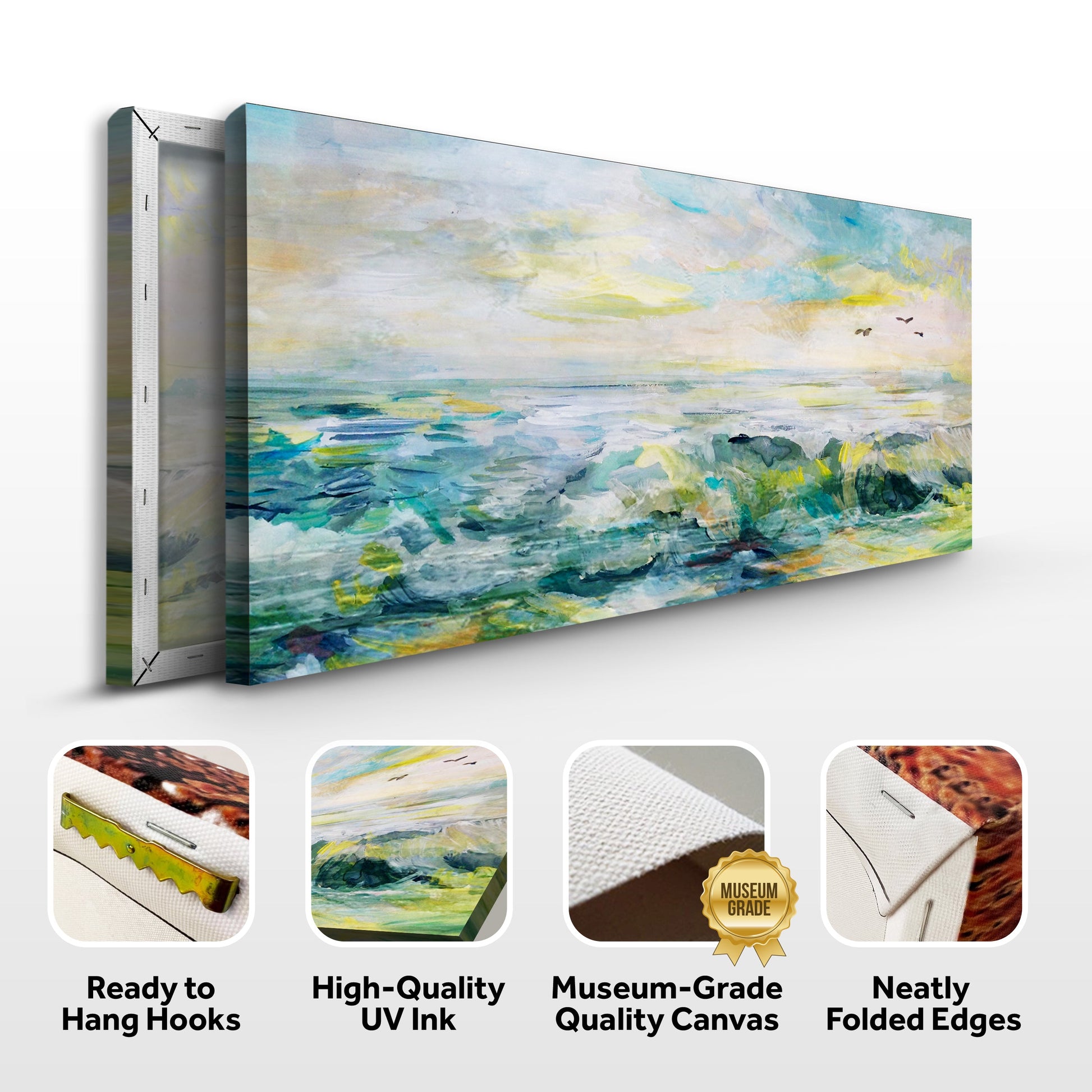 Rocks, Sea, And Sky Canvas Wall Art by Tailored Canvases in pastel blues and greens on Tampa Home & Garden Store