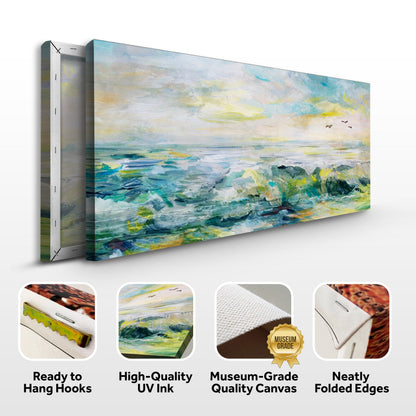 Rocks, Sea, And Sky Canvas Wall Art by Tailored Canvases in pastel blues and greens on Tampa Home & Garden Store