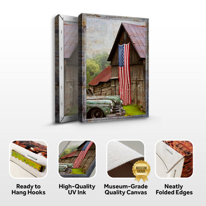 America Country Barn Canvas Wall Art by Tailored Canvases, rustic barn with American flag on Tampa Home & Garden Store