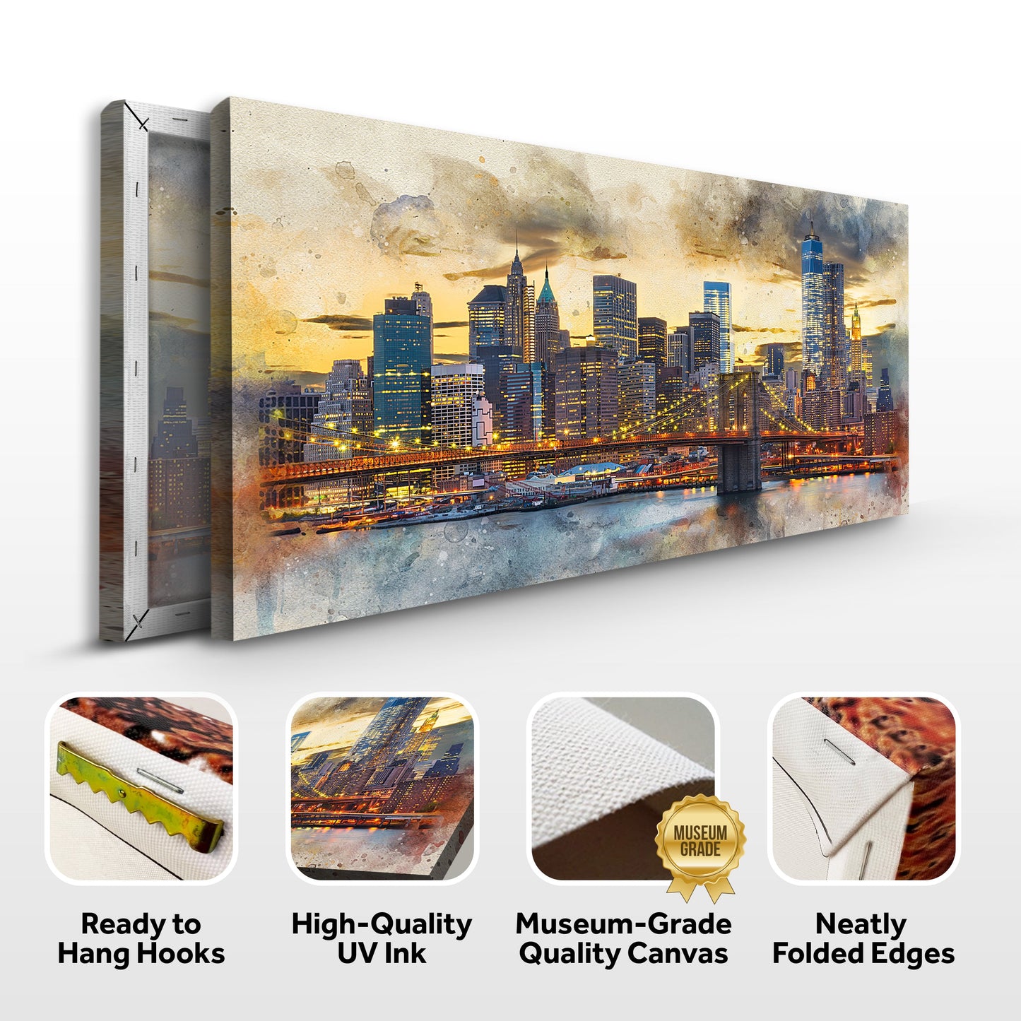 New York City Night View Canvas by Tailored Canvases, sunset skyline canvas wall art on Tampa Home & Garden Store