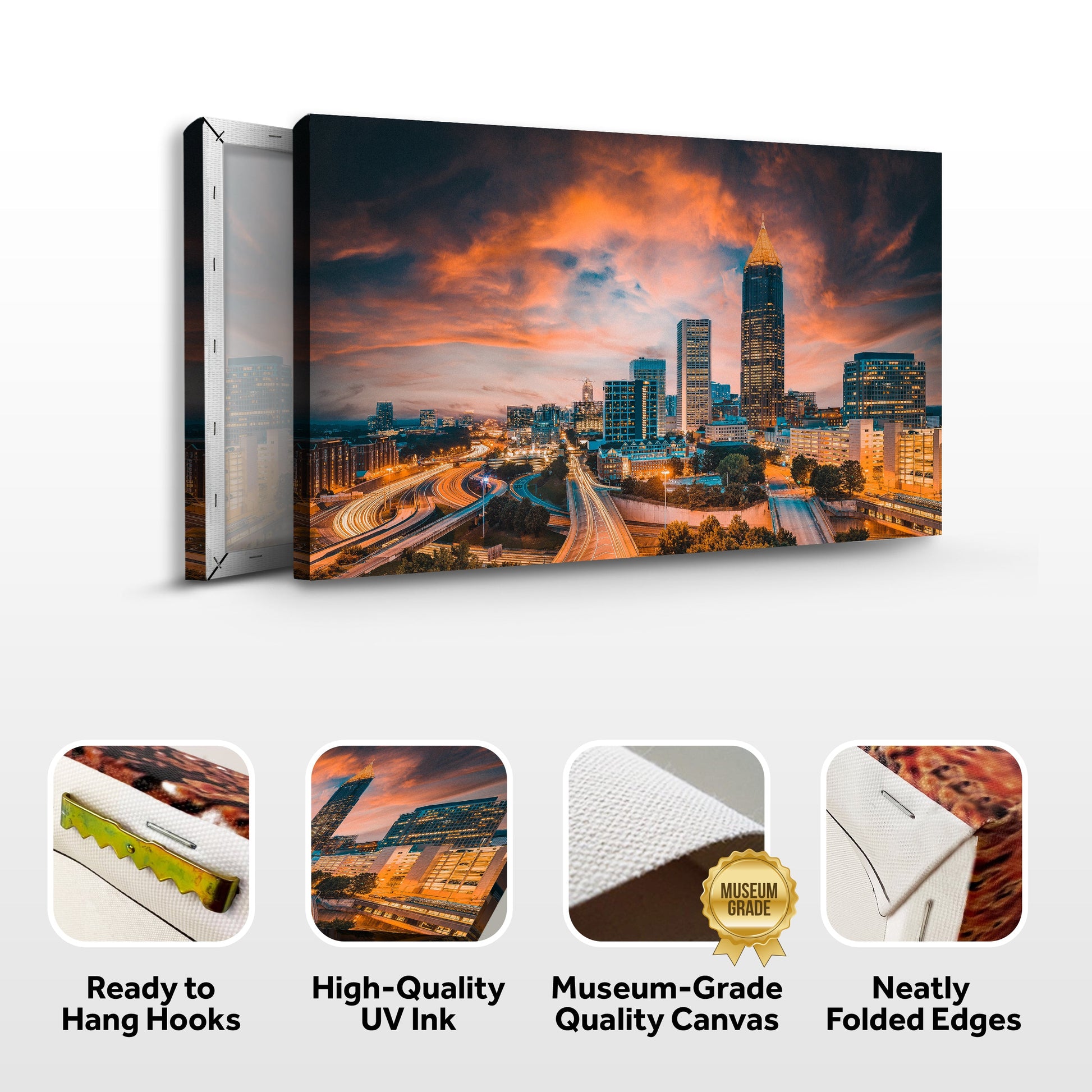 Canvas wall art Atlanta City Night Skyline by Tailored Canvases with vibrant night skyline on Tampa Home & Garden Store