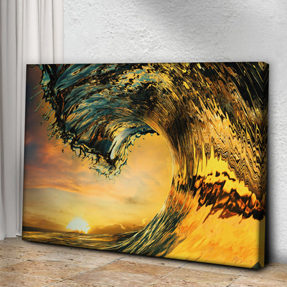 Sunset Ocean Wave Canvas Art by Tailored Canvases; teal and gold swirl on crafting canvas on Tampa Home & Garden Store