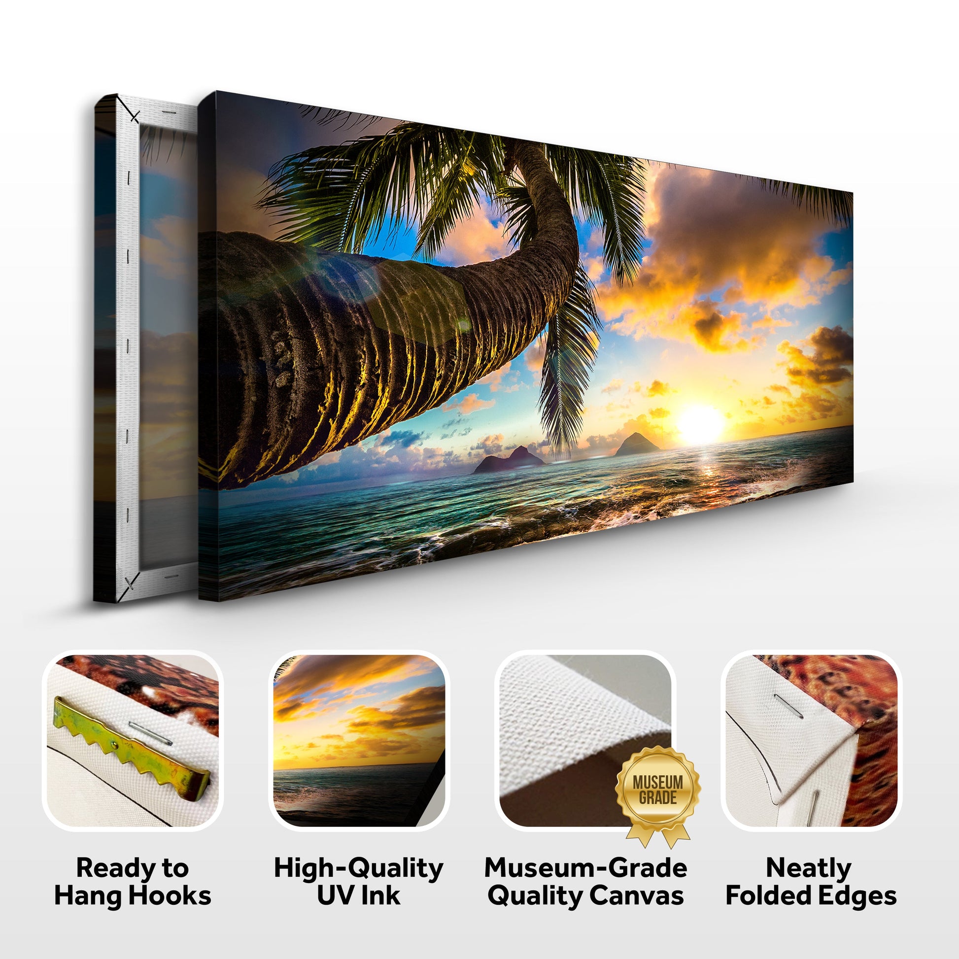 Tropical Blue Beach Hawaii Sunset Canvas Wall Art Palm tree sunset scene by Tailored Canvases on Tampa Home & Garden Store