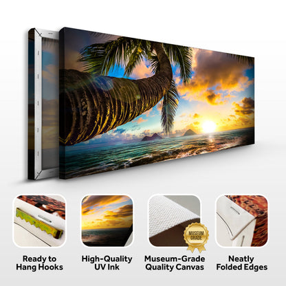 Tropical Blue Beach Hawaii Sunset Canvas Wall Art Palm tree sunset scene by Tailored Canvases on Tampa Home & Garden Store