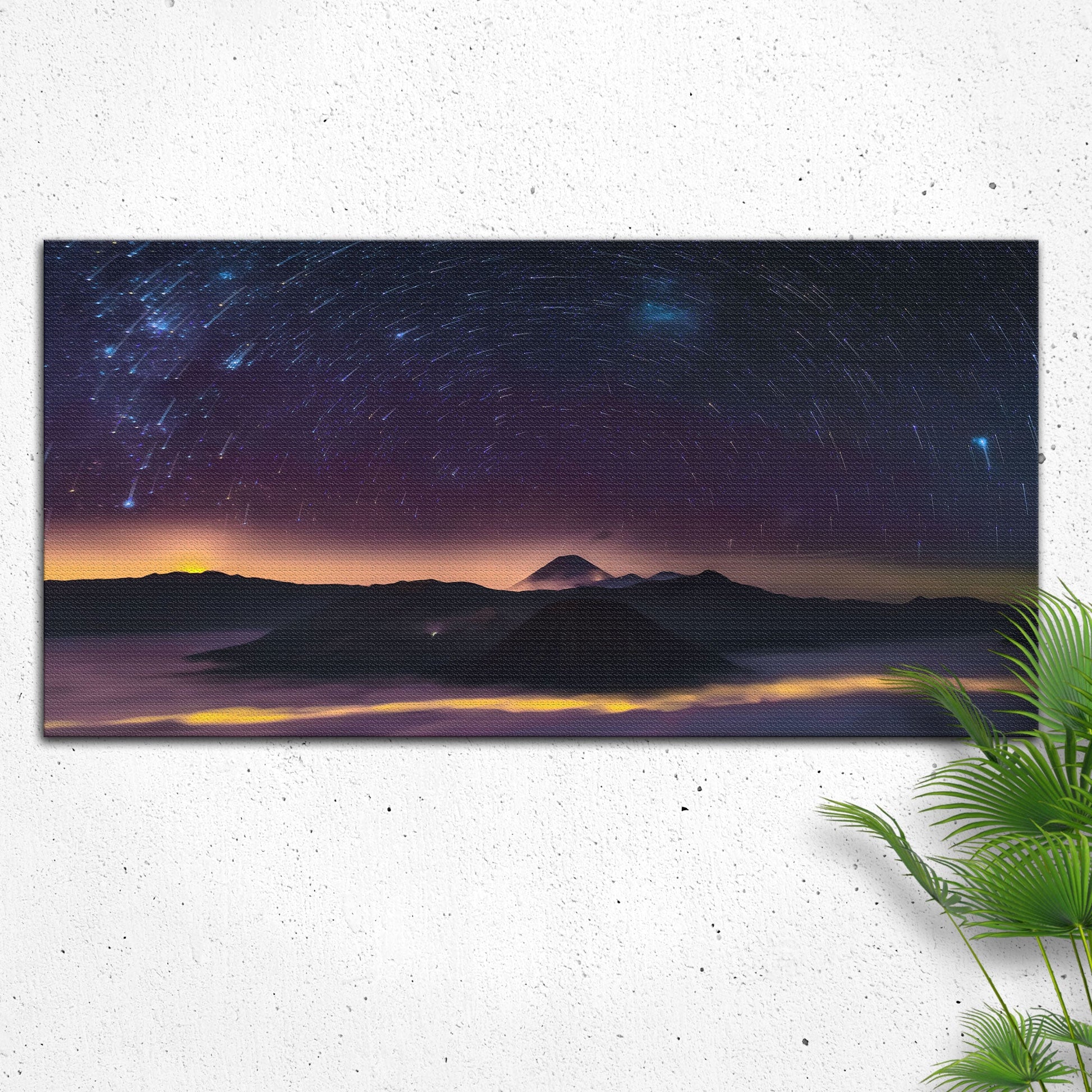 Majestic Starry Night Sky Canvas by Tailored Canvases; starry sky above mountains at sunset on Tampa Home & Garden Store