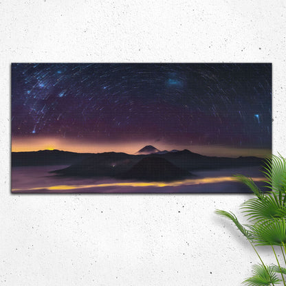 Majestic Starry Night Sky Canvas by Tailored Canvases; starry sky above mountains at sunset on Tampa Home & Garden Store
