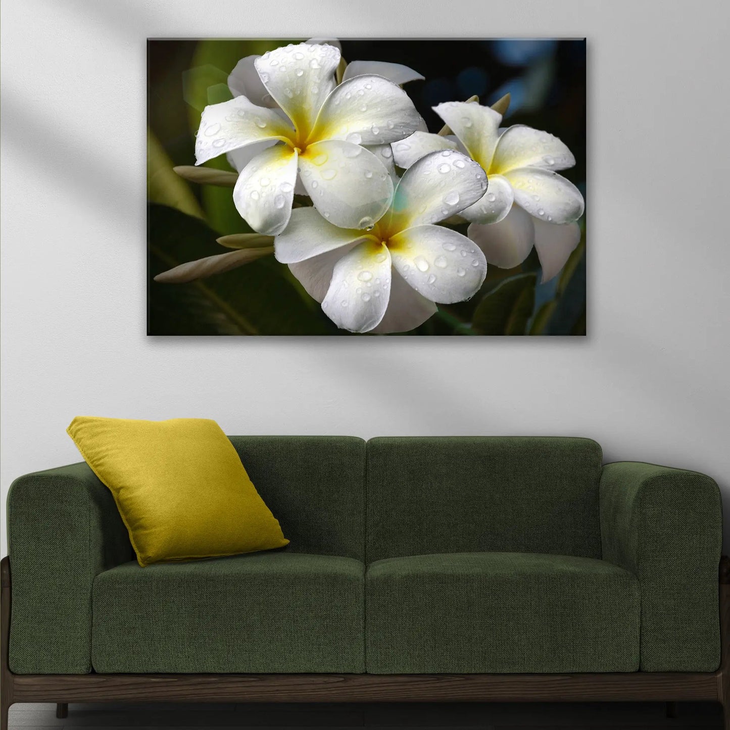 White frangipani flower canvas wall art by Tailored Canvases, crafting canvas decor on Tampa Home & Garden Store