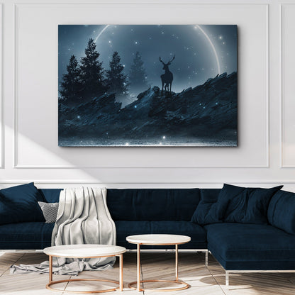 Midnight Deer Canvas Wall Art, blue night sky scene on canvas by Tailored Canvases on Tampa Home & Garden Store