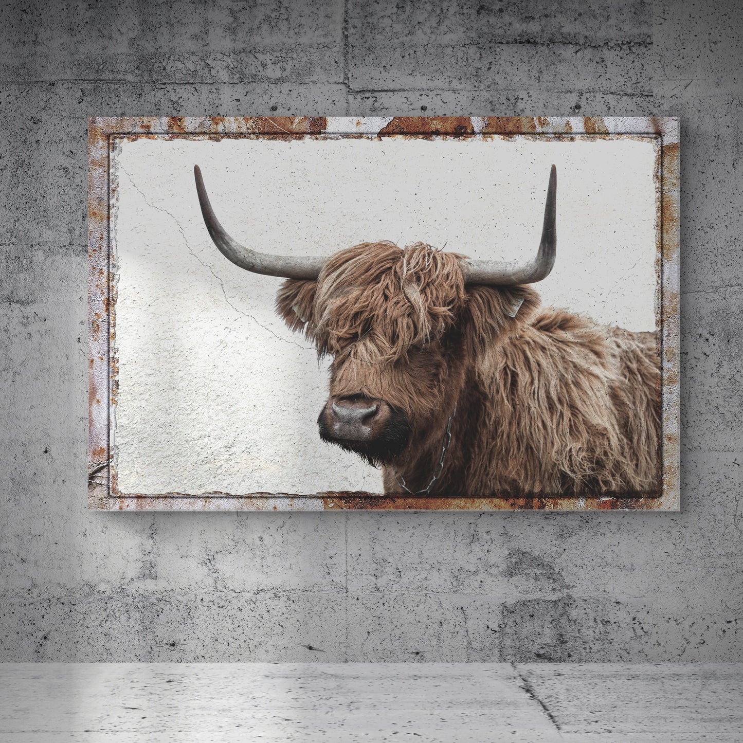 Natural Rustic Highland Cow canvas wall art by Tailored Canvases, rustic framed print on Tampa Home & Garden Store