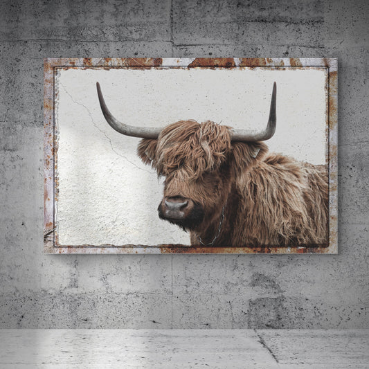 Natural Rustic Highland Cow canvas wall art by Tailored Canvases, rustic framed print on Tampa Home & Garden Store