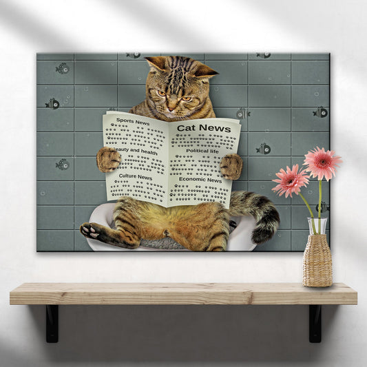Cat Toilet Reading Newspaper Canvas Wall Art by Tailored Canvases gray tile crafting canvas on Tampa Home & Garden Store